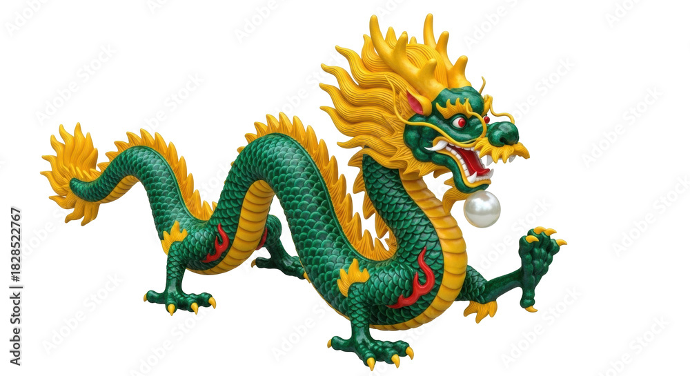 Fototapeta premium Isolated Chinese dragon holding a pearl, cultural symbol, mythology, folklore, celebration