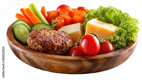 Healthy food platter arranged with fresh tomatoes carrots and celery creating colorful nutritious vegetable assortment isolated on white background