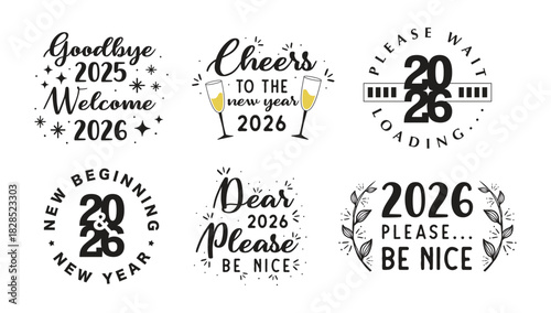 New Year 2026 Typography Vector Set – Inspirational Quotes & Decorative Designs