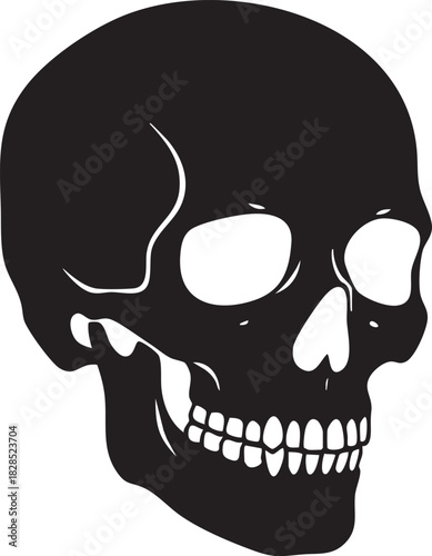 Black skull silhouette isolated on transparent background for halloween and gothic designs