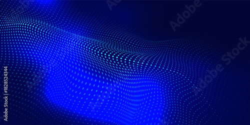 Dot white blue wave light screen gradient texture background. Abstract  technology big data digital background. 3d rendering.