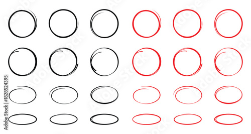 Circle frame set. Round frame set. Geometric line circle design frames. Round shape borders. Hand drawing circle line sketch set.