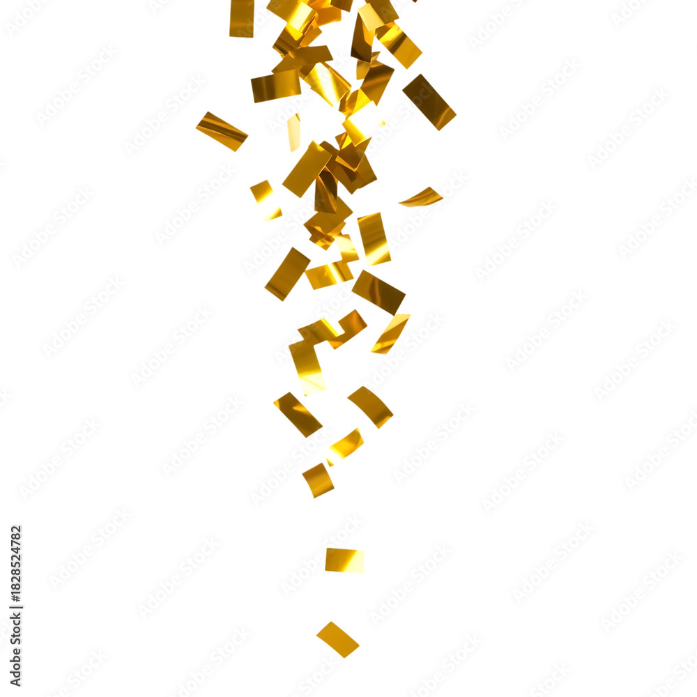 Fototapeta premium Golden confetti falling isolated on transparent background