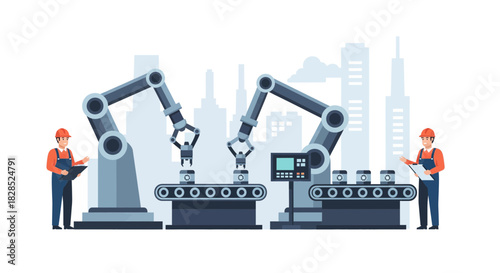 Automated Robotic Arms in Modern Factory Production Line.