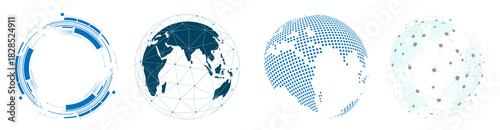 Collection of Blue Elements 3D blue globe of the Earth's continents Sci-fi elements web design
