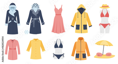 Collection of Diverse Clothing Items for Various Seasons and Occasions.