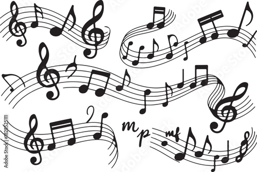 Black and white musical notes illustration pattern