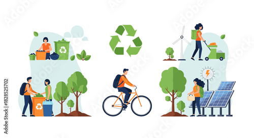 Ecofriendly lifestyle and environmental protection concepts illustration.