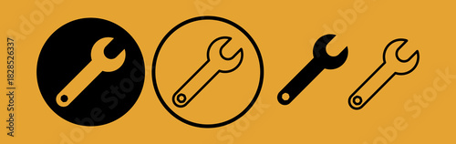 Black wrench vector icon set, mechanic tools concept