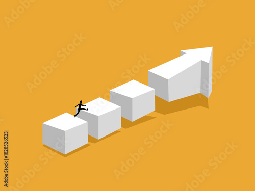 Businessman jumps towards the growing arrow