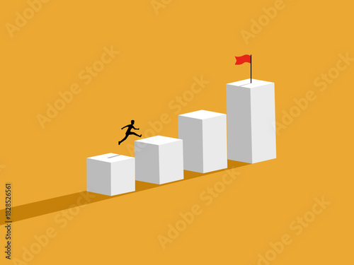 Businessman jumps on bar graph to target