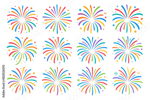 Collection of Colorful Fireworks Set of Vector Illustrations for Celebrations, Festivals, and Special Occasions in a Flat Design Style