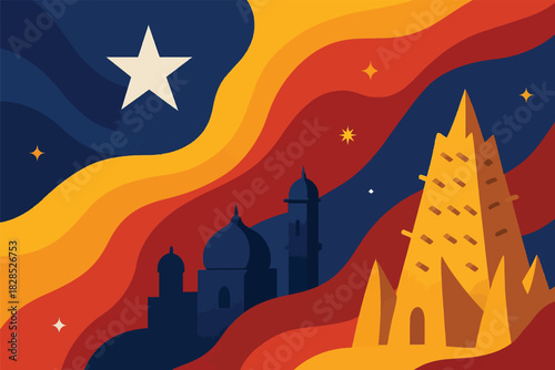 Modern Chad national holiday artwork featuring abstract shapes simplified people and clean bold celebratory themed elements