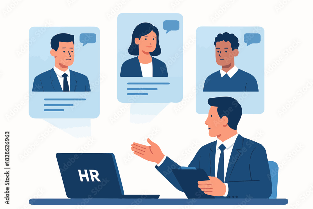 Fototapeta premium Online Recruitment Process with HR Manager Interviewing Candidates Virtually.