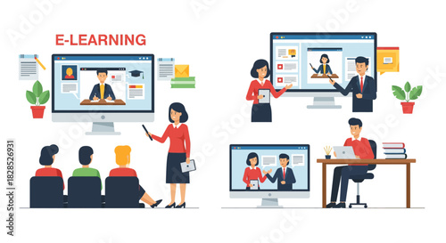 Online Education and ELearning Concept Illustration.