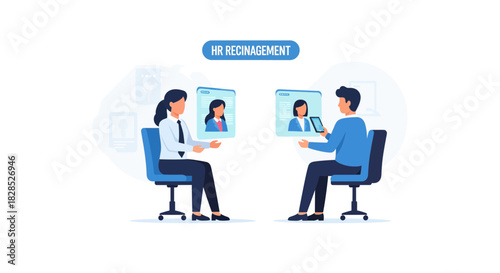 Online Job Interview Process with Two Candidates and Recruiter.