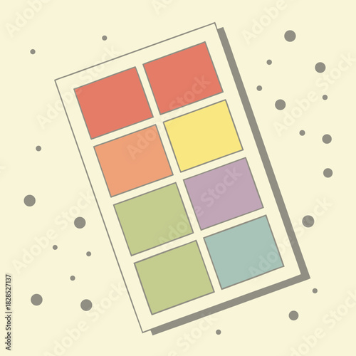 Rectangular color palette with eight squares of various pastel colors on a cream background Keywords: color palette, paint swatches, color squares