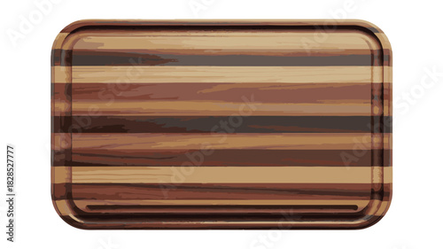 Rectangular Wooden Cutting Board with Horizontal Wood Grain and Rounded Edges on a White Background