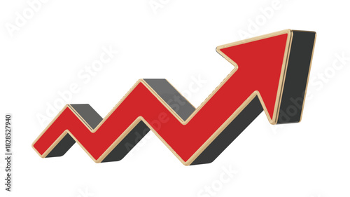 Red Arrow Graph Showing Upward Trend with Wooden Edges on a White Background chart growth