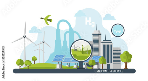 Sustainable Cityscape with Renewable Energy and Green Technology.