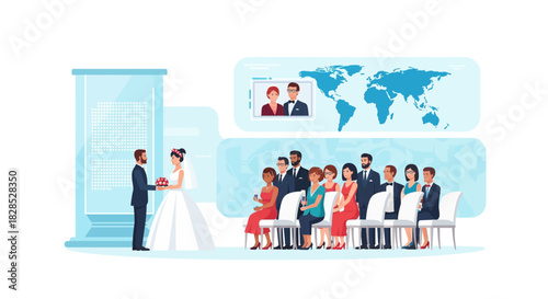 Virtual Wedding Ceremony with Global Guests Attending Remotely.