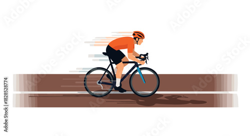 Dynamic cyclist racing on smooth road in minimalist style