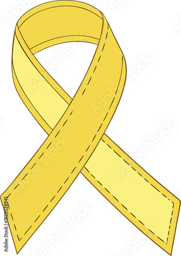 Yellow Awareness Ribbon with Stitched Edges on Black Background yellow ribbon symbol
