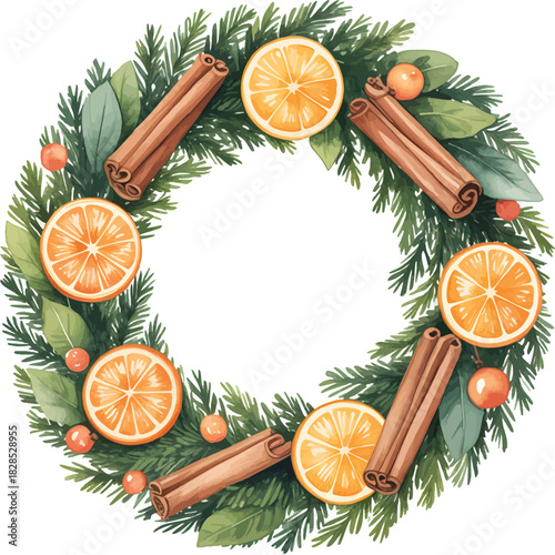 Watercolor Cinnamon With Cozy Orange Holiday Sticks Wreath Slices