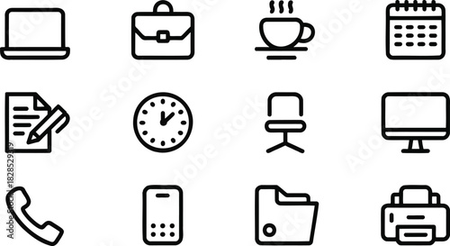 Office Line Minimal Icons Elements Thin White Laptop Modern Create Black Illustrating