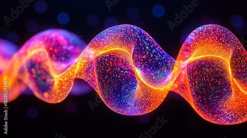 Abstract Digital Wave of Glowing Colorful Particles on Dark Background