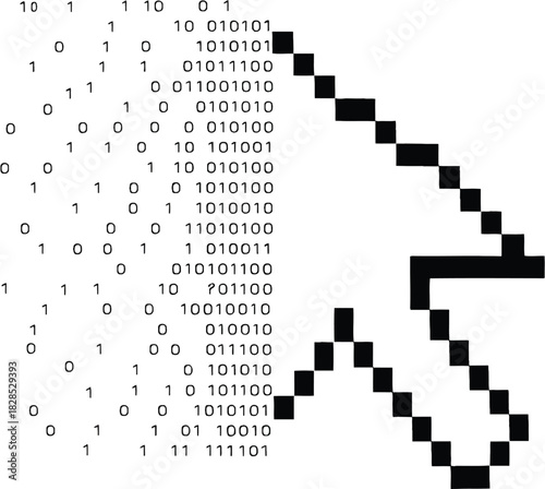 Transparent Arrow Code Bits Dissolving Effect Composed Binary Cursor