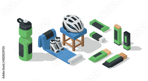 Isometric cycling equipment and nutrition energy bars set for fitness enthusiasts
