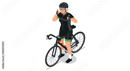 Cyclist giving thumbs up in isometric style