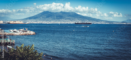 Fototapeta Naklejka Na Ścianę i Meble -  Cityscapes of Napoil, Italy. Mount Vesuvio in the background.