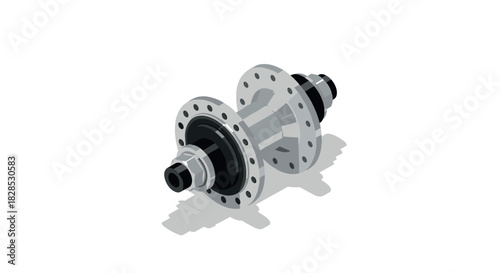 Isometric bicycle hub illustration showcasing mechanical precision