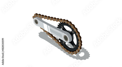 Realistic bicycle chain and gear in perspective view with shadow