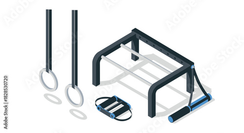 Isometric gym equipment: fitness rings, dip bars, and resistance bands