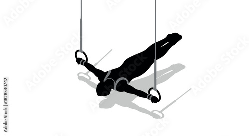 Gymnast performing iron cross on rings silhouette