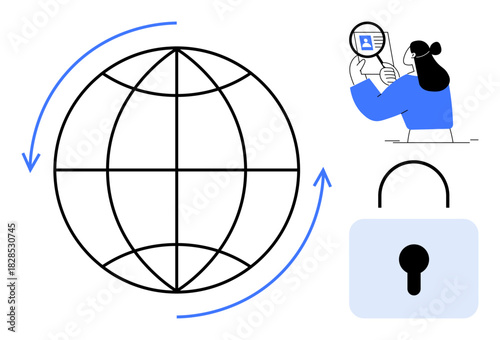 Data security concept. Data security d by global connectivity, identity verification process, and padlock for safeguarding information. Data security for cybersecurity, privacy, identity protection