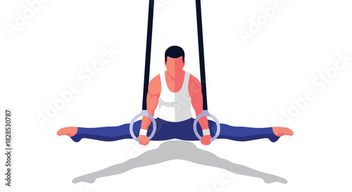 Gymnast performing on rings in dynamic pose