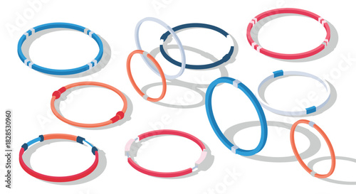 Colorful hula hoops on white background in isometric style
