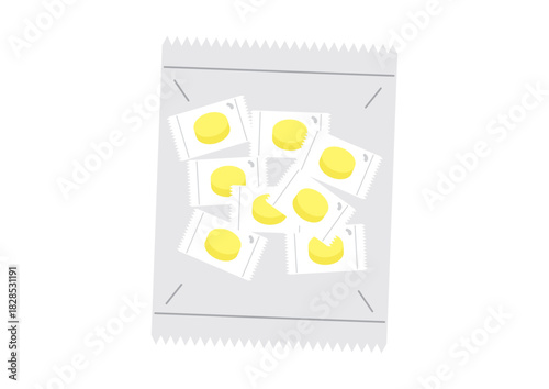 黄色いあめ、透明の袋、1袋