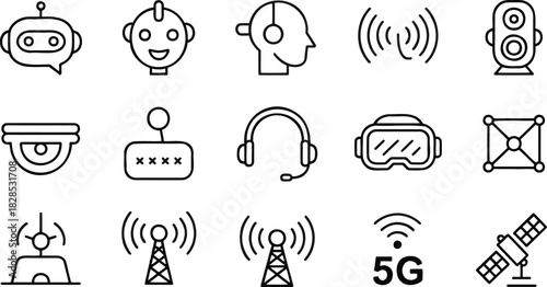 Line Voice Head Communication Assistant White Black Icons Design Thin Tech Chatbot