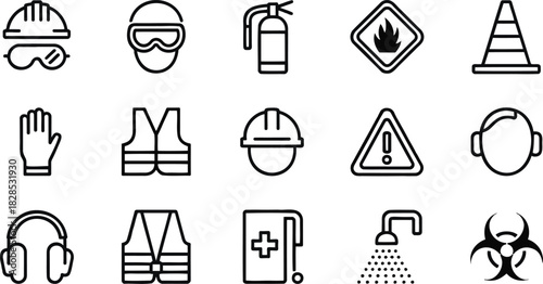Goggles Health Safety Black Thin Hard White Fire Safety Icons Line Design
