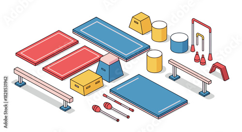 Colorful isometric gymnastics equipment set for training and fitness designs