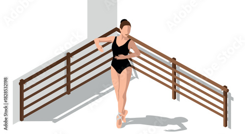 Ballerina practicing at home in stylish isometric design