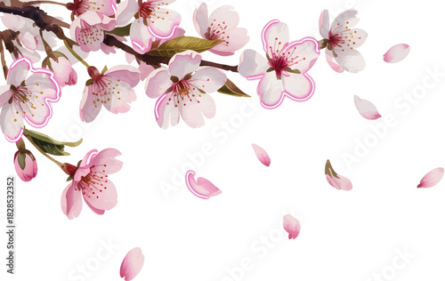 Neon Blossoms Falling Isolated Digital Cherry Watercolor Edges Petal