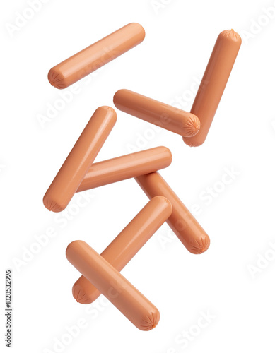 Floating Hot Dog Sausages on Transparent Background for Culinary and Restaurant Themes