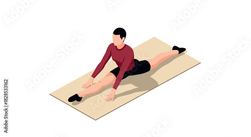 Isometric gymnast performing splits on mat in modern flat design