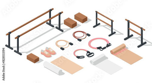 Isometric dance workout equipment set with ballet barres and training gear